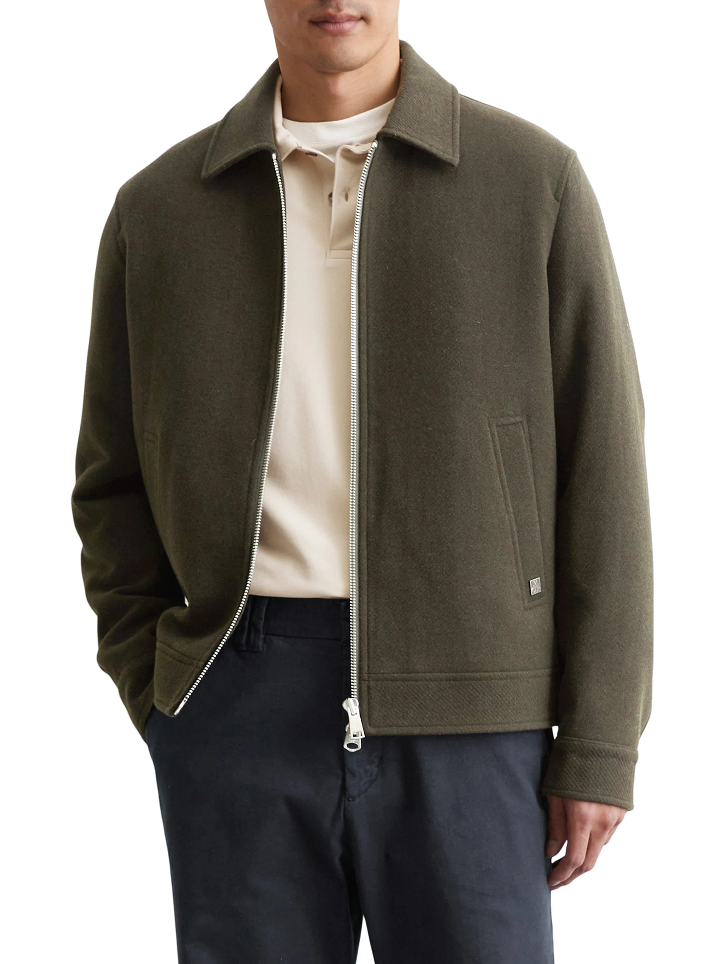 Veste droite zippée en laine mélangée | Noir