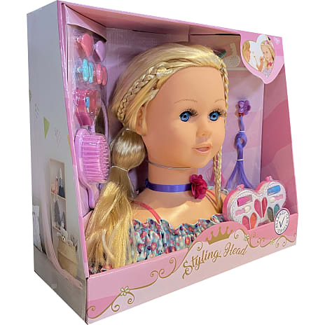 Sminke- og frisørhoved med AC kosmetik og hårpynt - blond