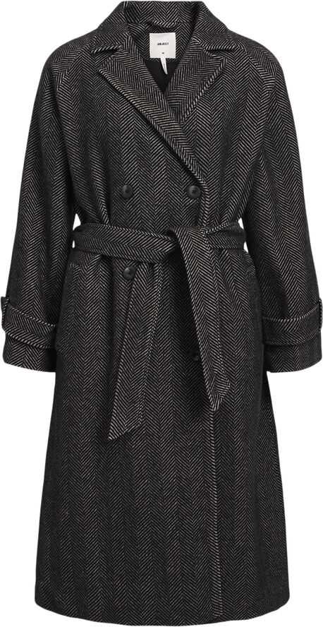 Object OBJKEILY L/S COAT NOOS Medium grey melange/black herringbo