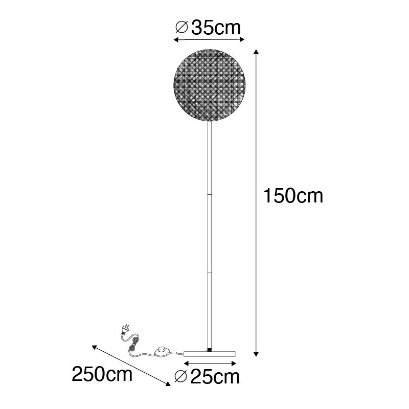 QAZQA - Oosterse landelijke vloerlamp, zwart met rotan, 35 cm - Kata | Woonkamer | Slaapkamer - Rond - LED-compatibel, E27