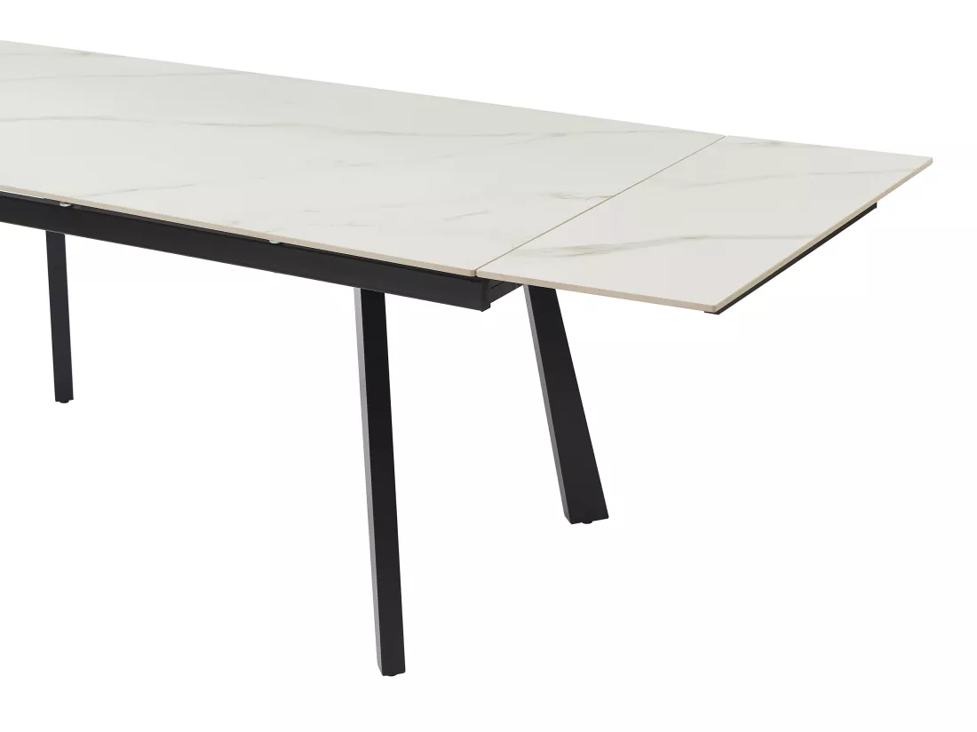 Table à manger extensible 6 à 10 personnes en céramique et métal - Effet marbre blanc et noir - MARVENA