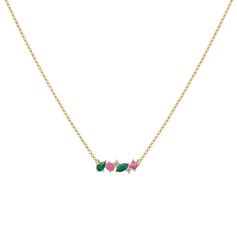 Collier Plaqué Or 6 Strass de Différentes Formes