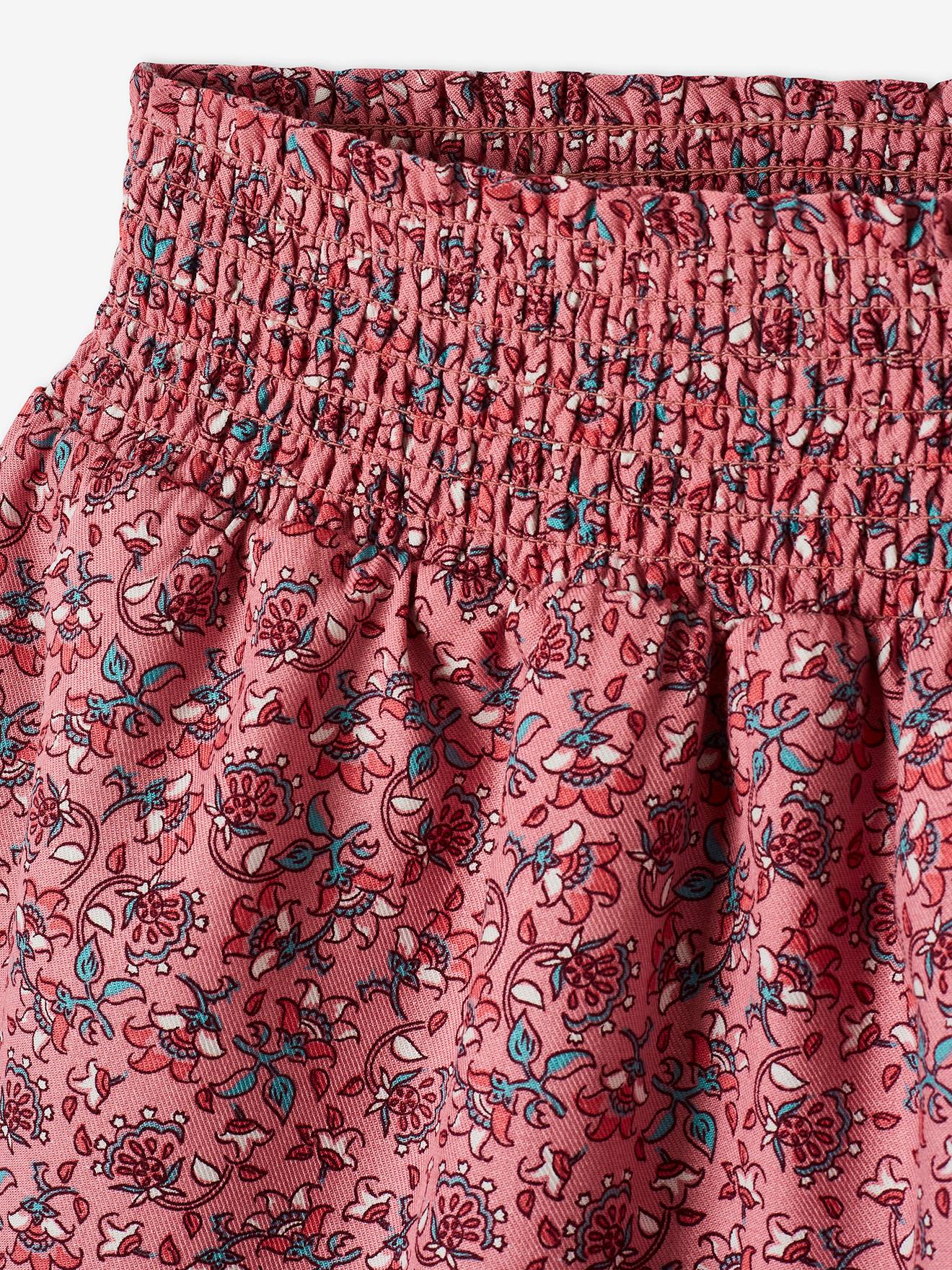 Saia-calça branca estampada com babados para meninas
