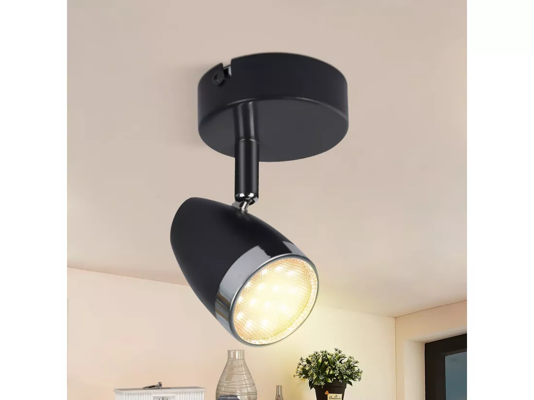 NETTLIFE Spot LED Plafond 1 Ampoule Moderne 4W Noir Blanc Chaud 3000K Orientable 350°