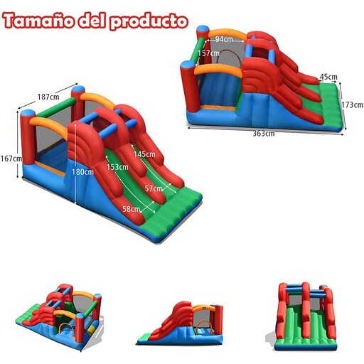 Castelo inflável Costway com escorregador duplo, 3 em 1, com escorregador.