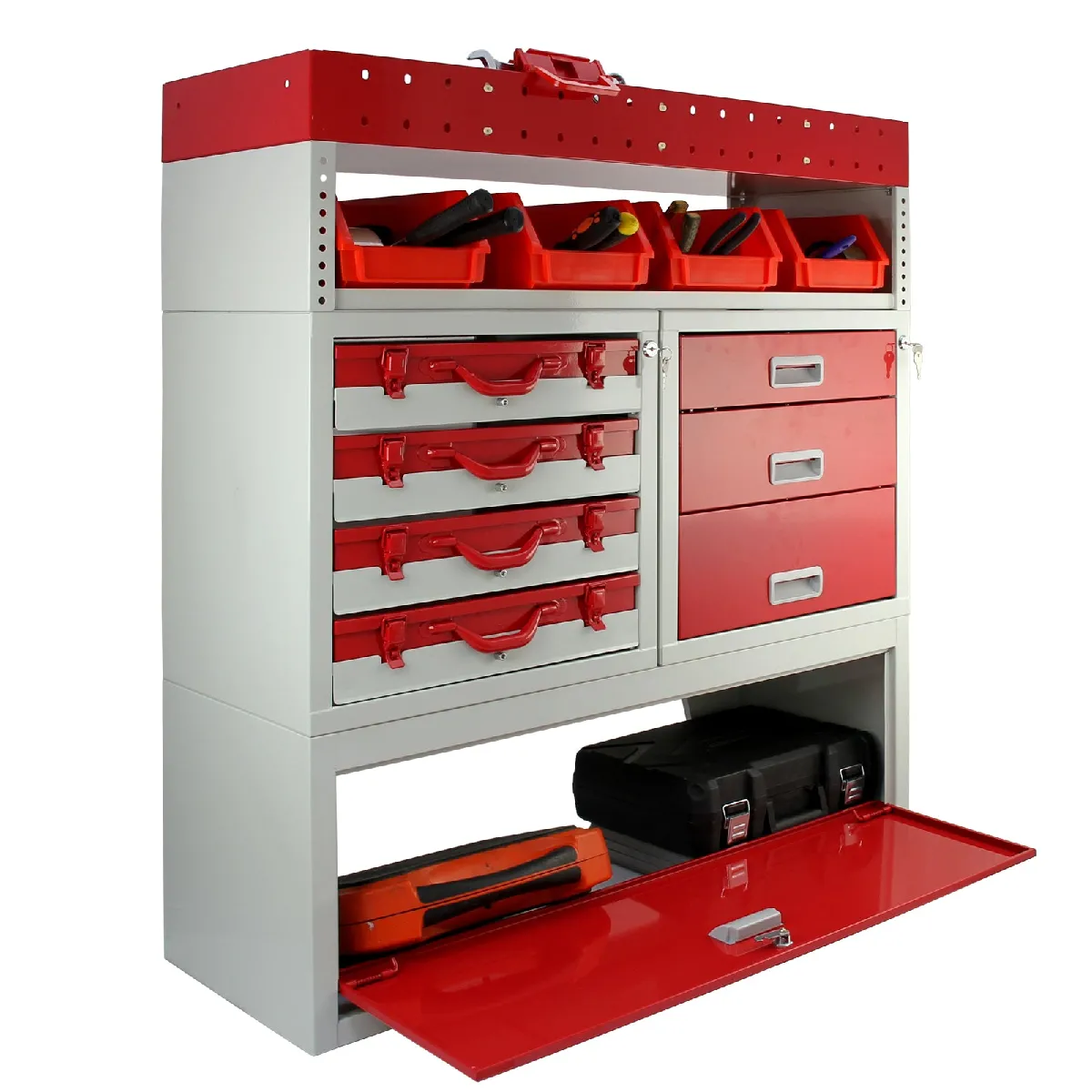 Monstershop Rayonnage Métallique en Acier Rouge Pour Van Fourgon Camion Rangement Étagères