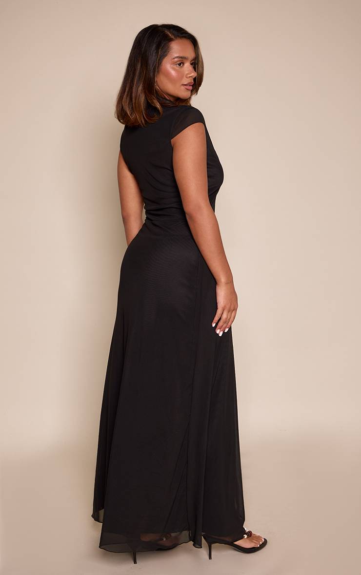 Noir Robe Maxi Ajustée En Mesh Avec Découpe En Trou De Serrure