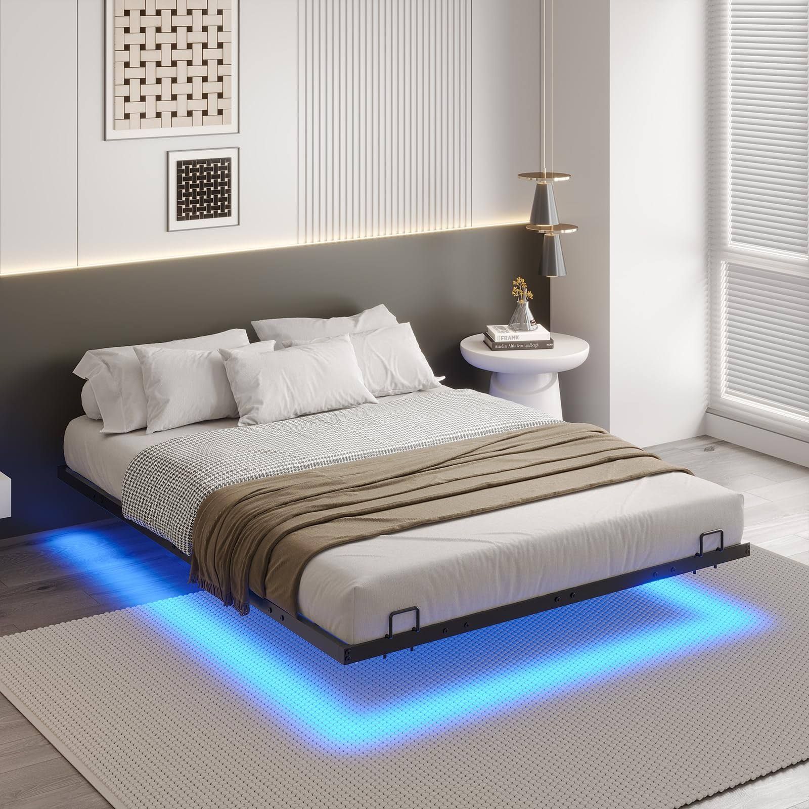 DICTAC Bettgestell 140x200 mit LED Beleuchtung Bett 140x200 mit Latten
