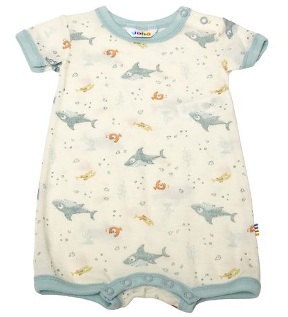 Joha Sommerstrampler - Wolle - Off White/Mattblau m. Fisch