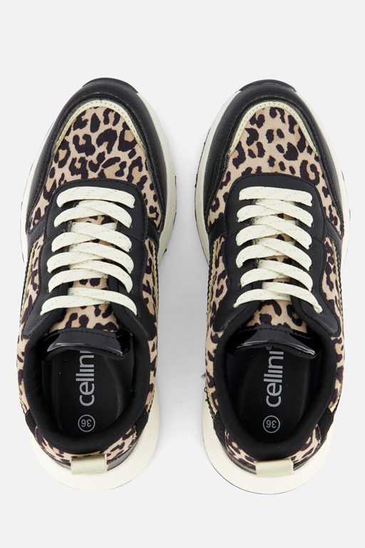 Cellnini Leopard Sneakers zwart Textiel