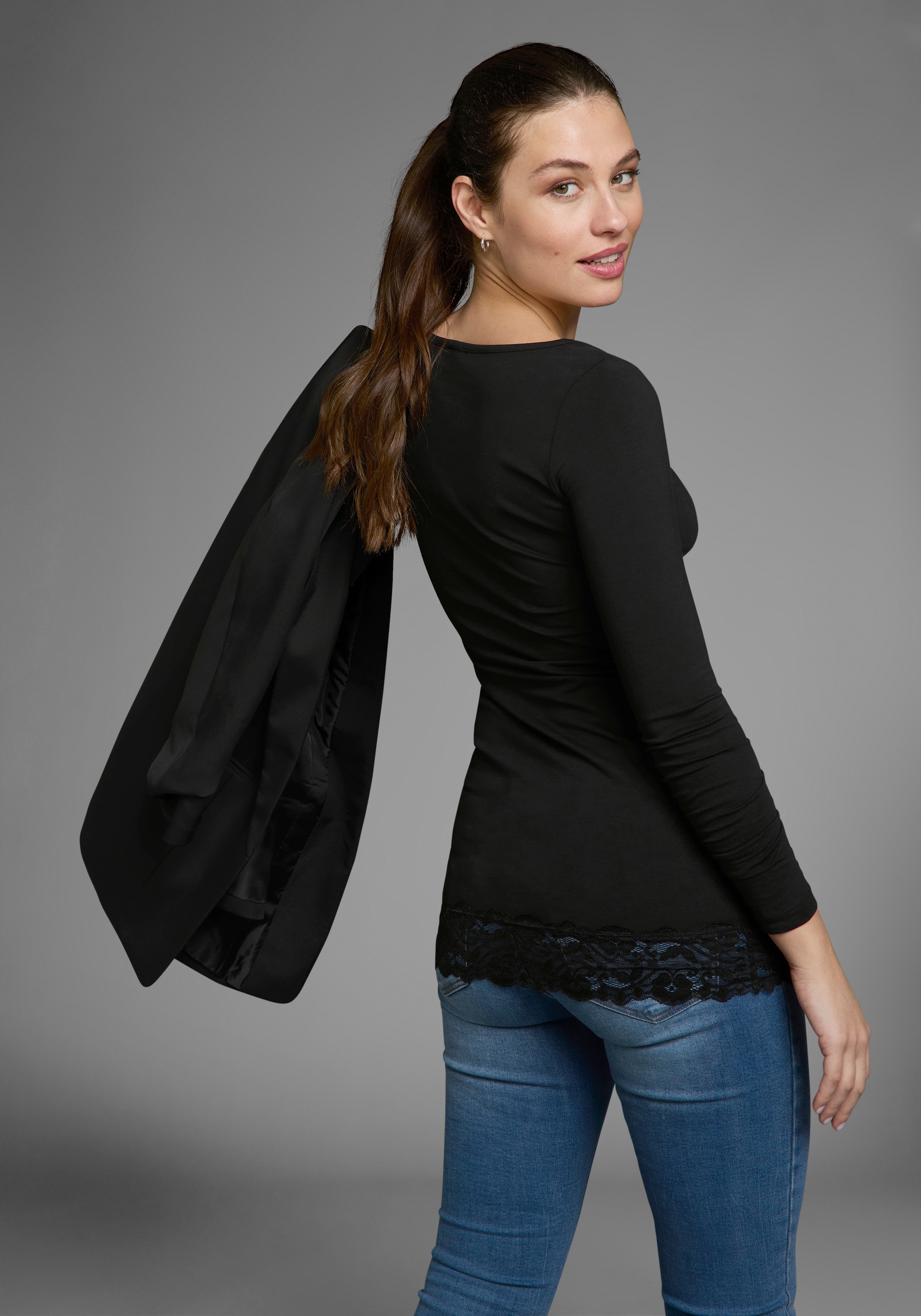 AJC Longshirt , Langarm,  figurbetonter Schnitt,  unifarben,  Rundhalsausschnitt