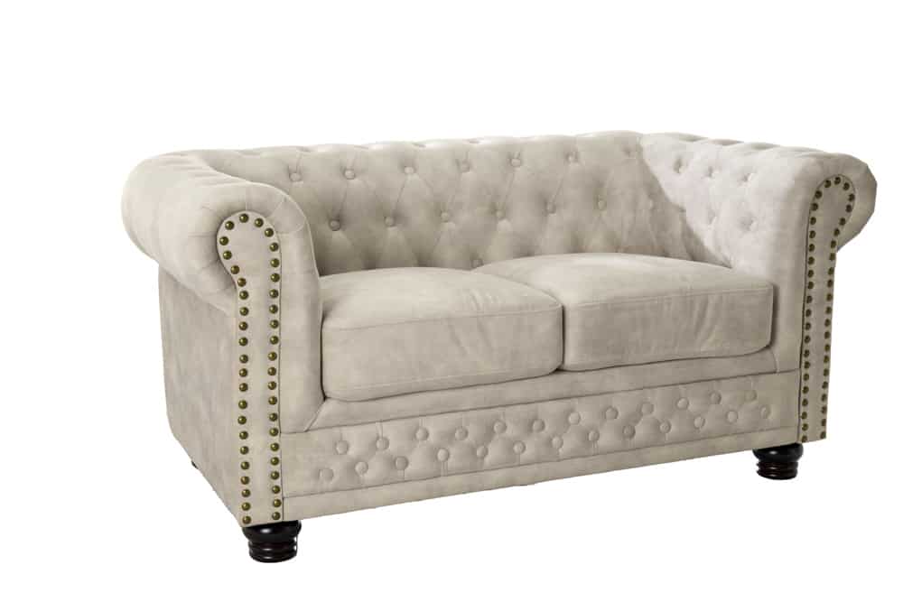 Chesterfield 2-Sitzer Sofa 150cm champagner beige Samt Federkern Knopfheftung