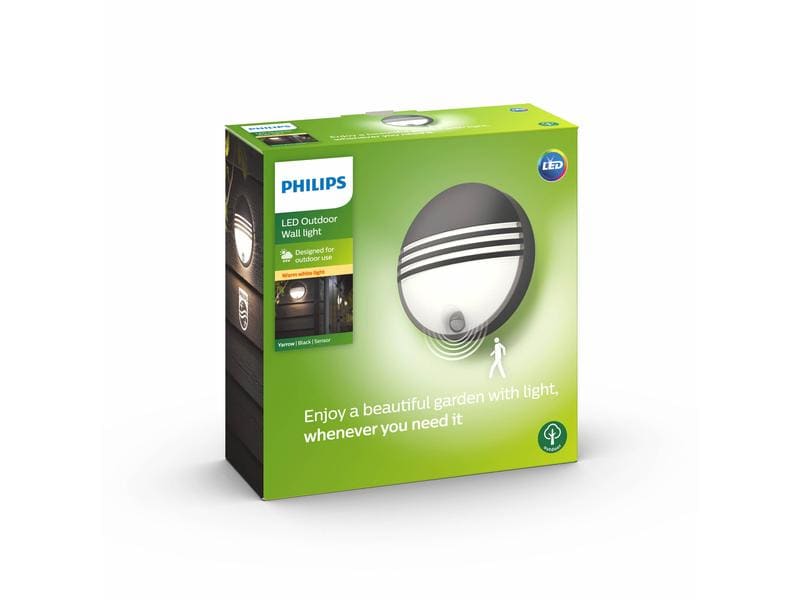 Philips myGarden Wandleuchte Yarrow, 600 lm, Schwarz   Sens LED-Wandleuchte für den Aussenbereich, 1x 6 W