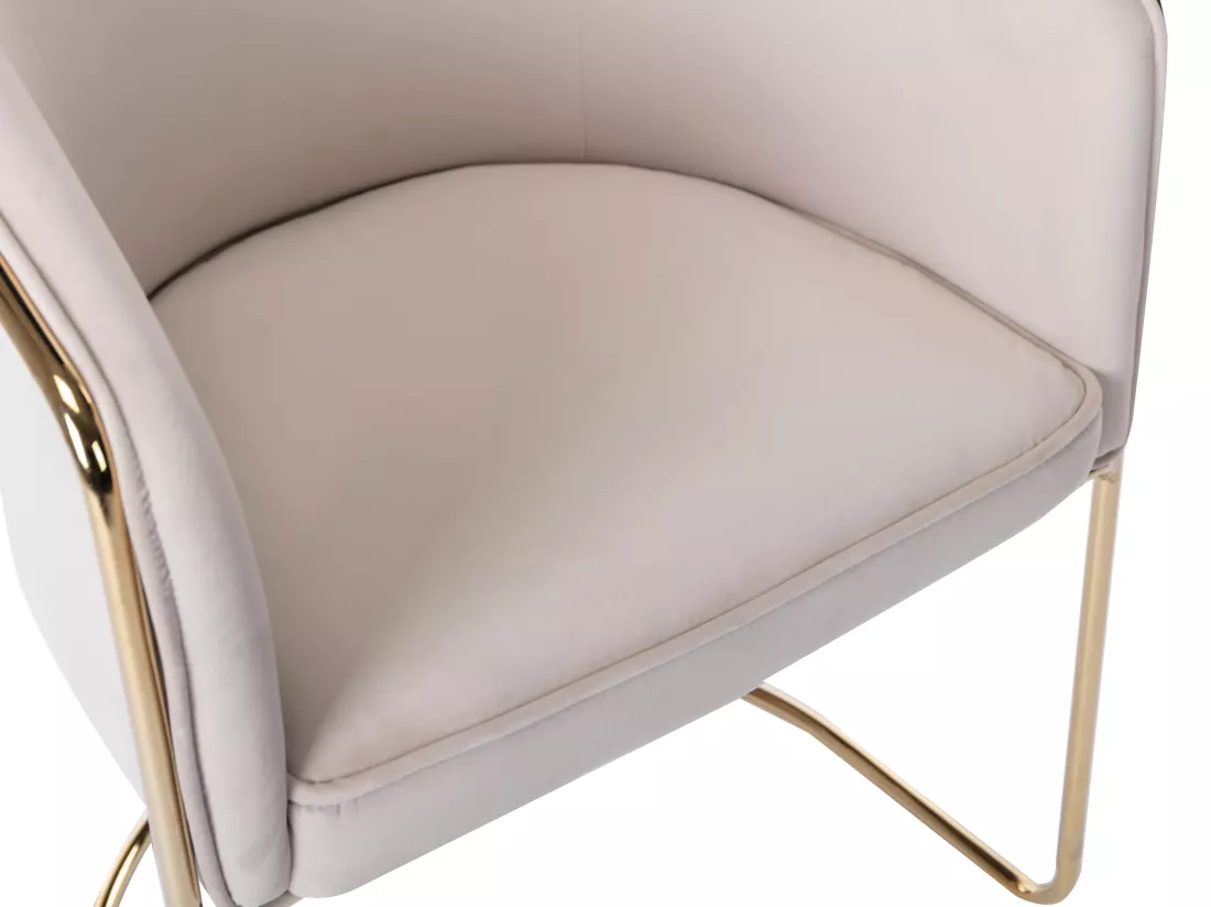 Lot de 6 chaises avec accoudoirs en velours et métal - Crème et doré - JOSETHE de Pascal MORABITO