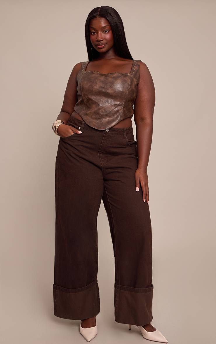 Marron Corset Clouté En Synthétiquecuir Grande Taille