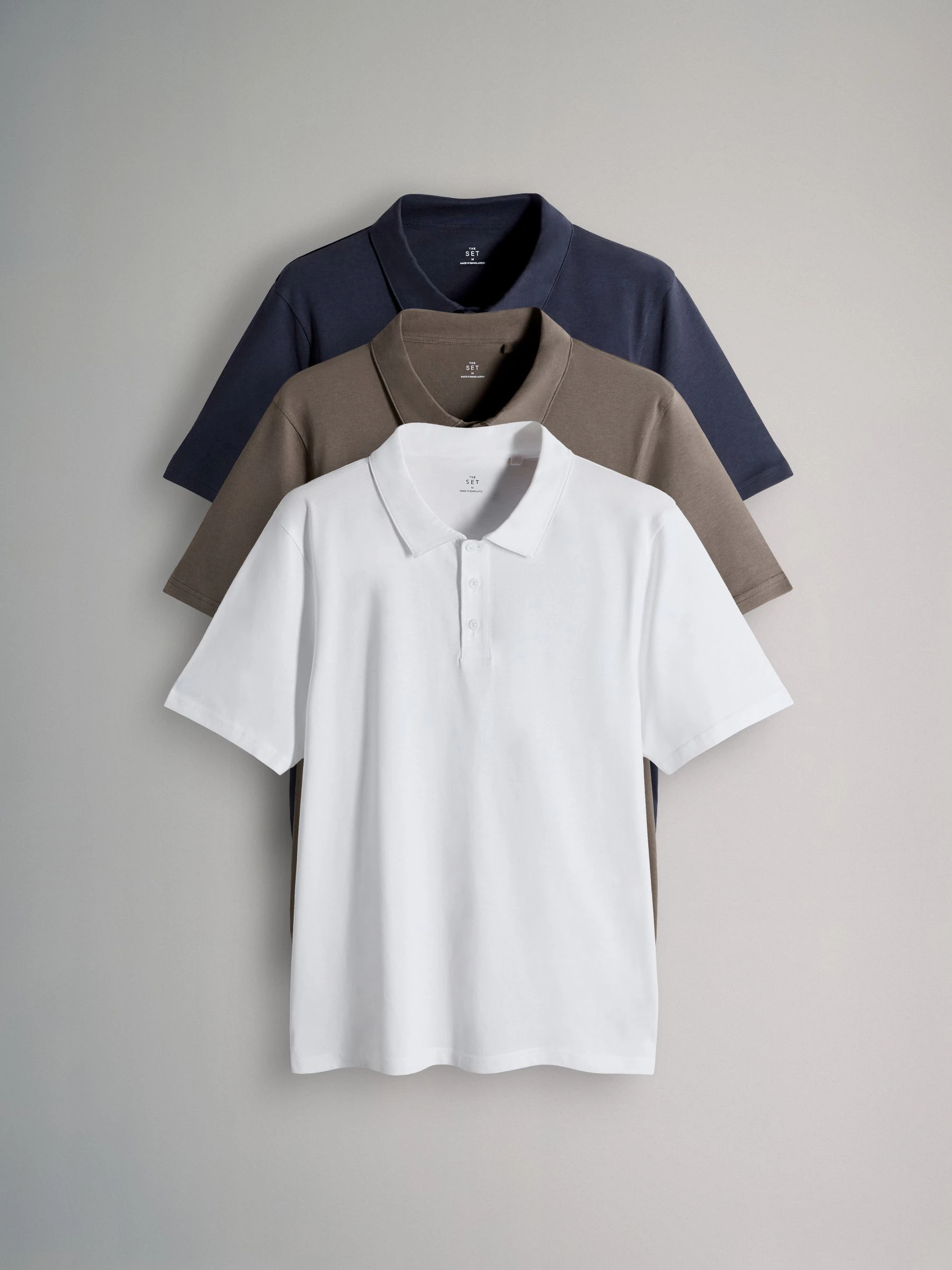 Navy Blue/Brown/White - The Set 3 Pack Short Sleeve Cotton Jersey Polo Shirts