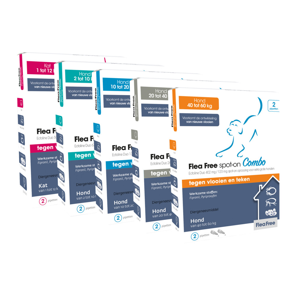 Flea Free Spot-On ComboAnti Vlooien en Teken Druppels Hond 10-20 kg2 pipetten