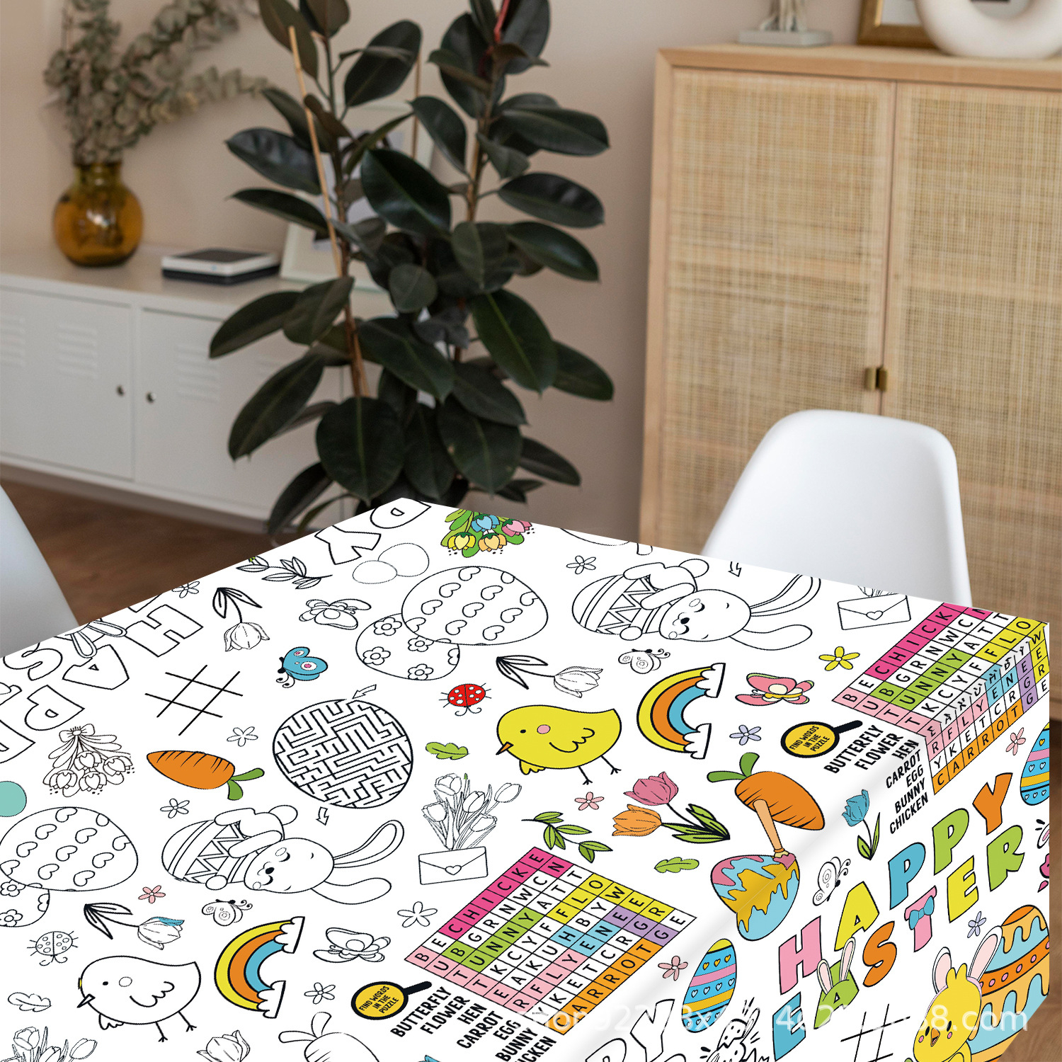 (180x120cm) Papier Oster Ausmal Tischdecke Kinder Party Deko Einweg Tisch Tuch - Happy Easter
