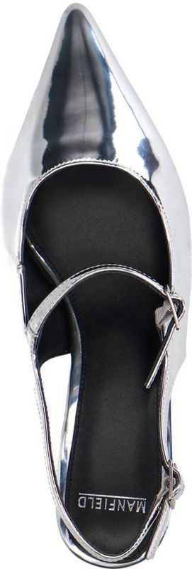 Manfield - Zilveren Lak Slingbacks - Pumps - Puntneus - 2 Gespsluitingen