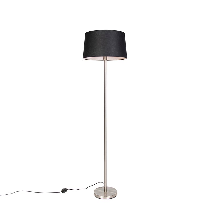 Moderne vloerlamp staal met zwarte kap 45 cm - Simplo