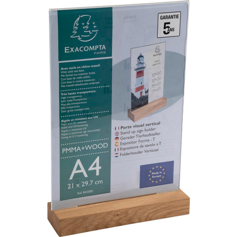 Présentoir de table double face socle en bois A4