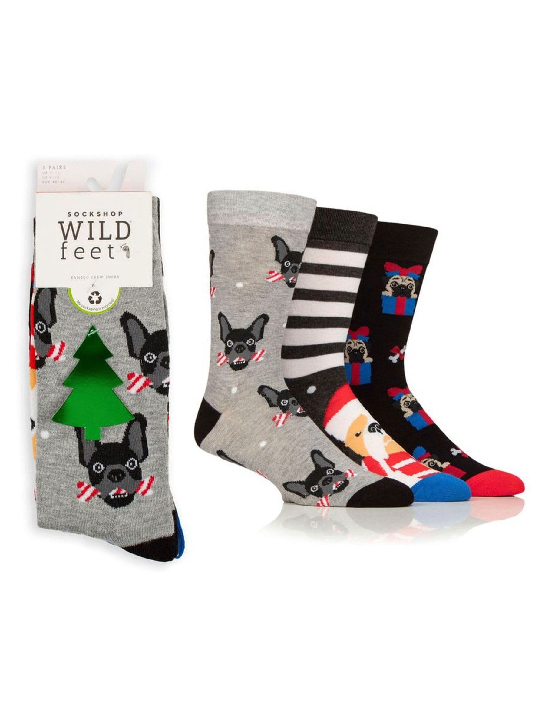 Wild Feet Kerstcadeau sokken met honden 3 paar