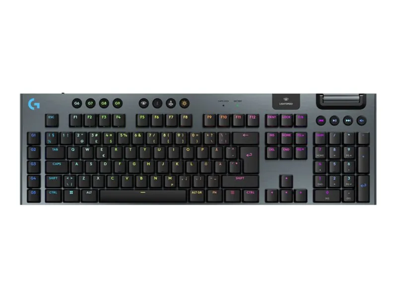 Logitech G G915 X - Tastatur - gaming, LIGHTSPEED - full size - bagbelyst - trådløs - Bluetooth, 2.4 GHz, USB-C - sort