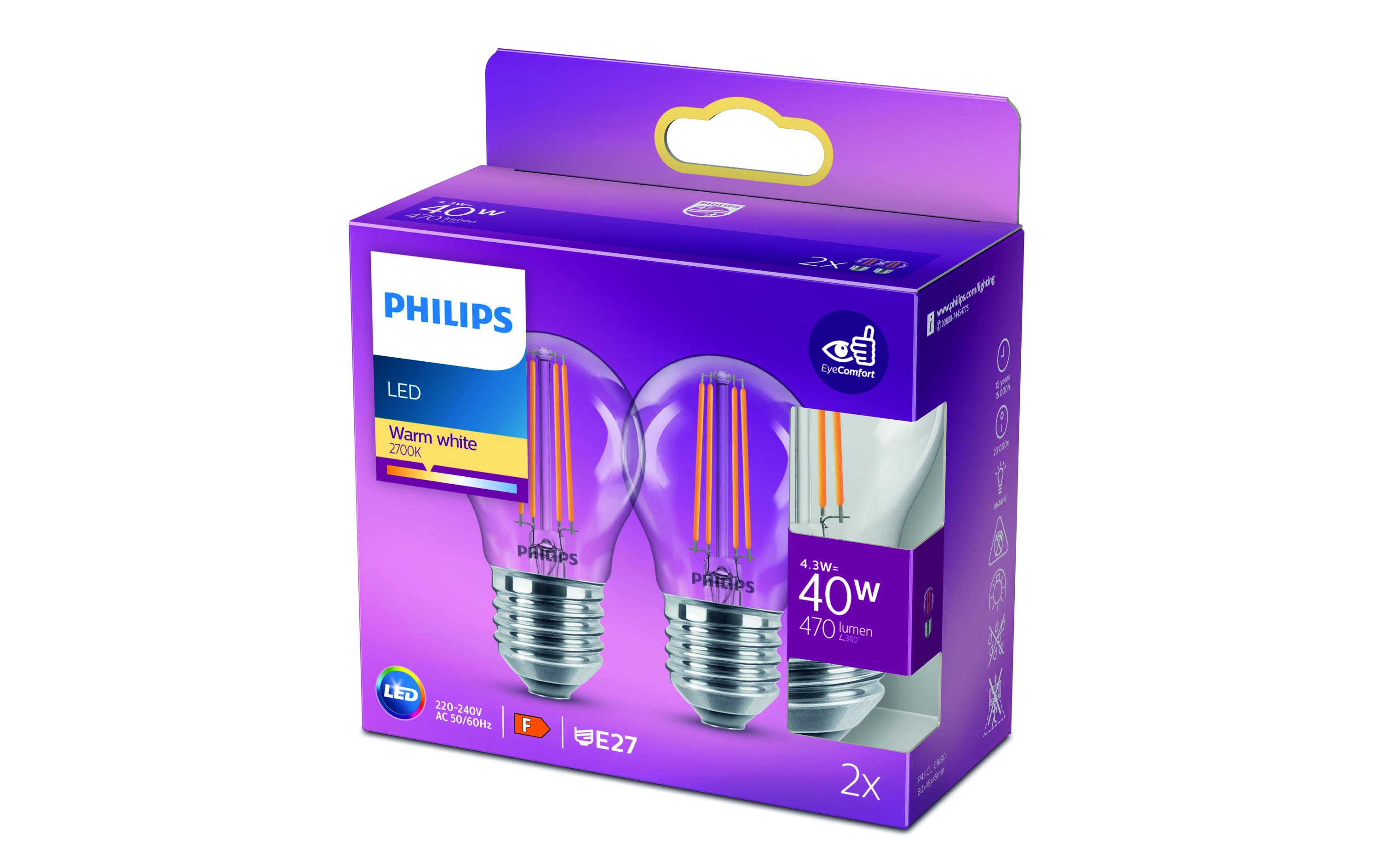 Lampe LEDcla 40W E27 P45 WW CL ND 2PF WarmweissLeuchtmittel P45 mit klarem Glas
