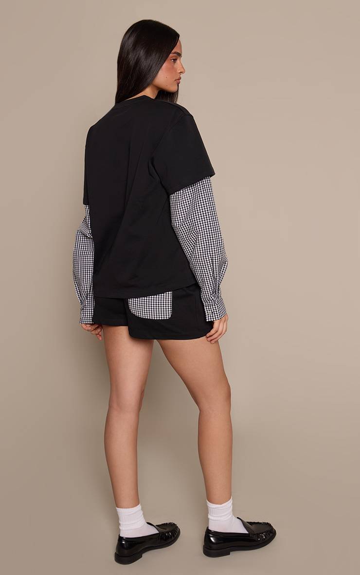 Noir Short En Jersey De Coton À Détail De Poche À Carreaux