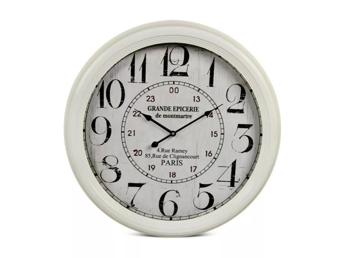 Horloge ancienne murale grande epicerie de monmartre Métal Blanc - Décoration d'Autrefois