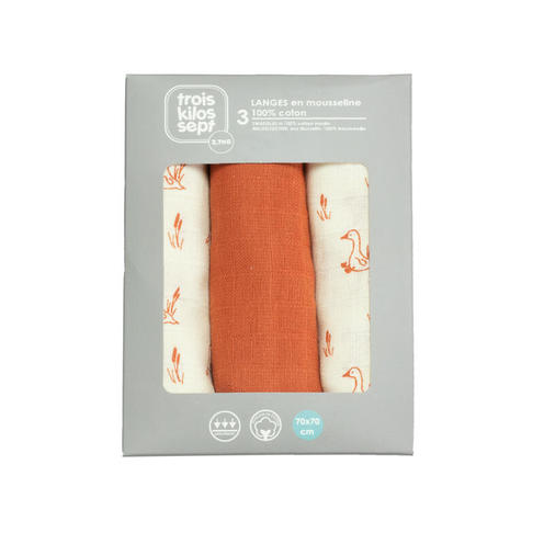 Lot de 3 langes 70x70 Oies - TROIS KILOS SEPT