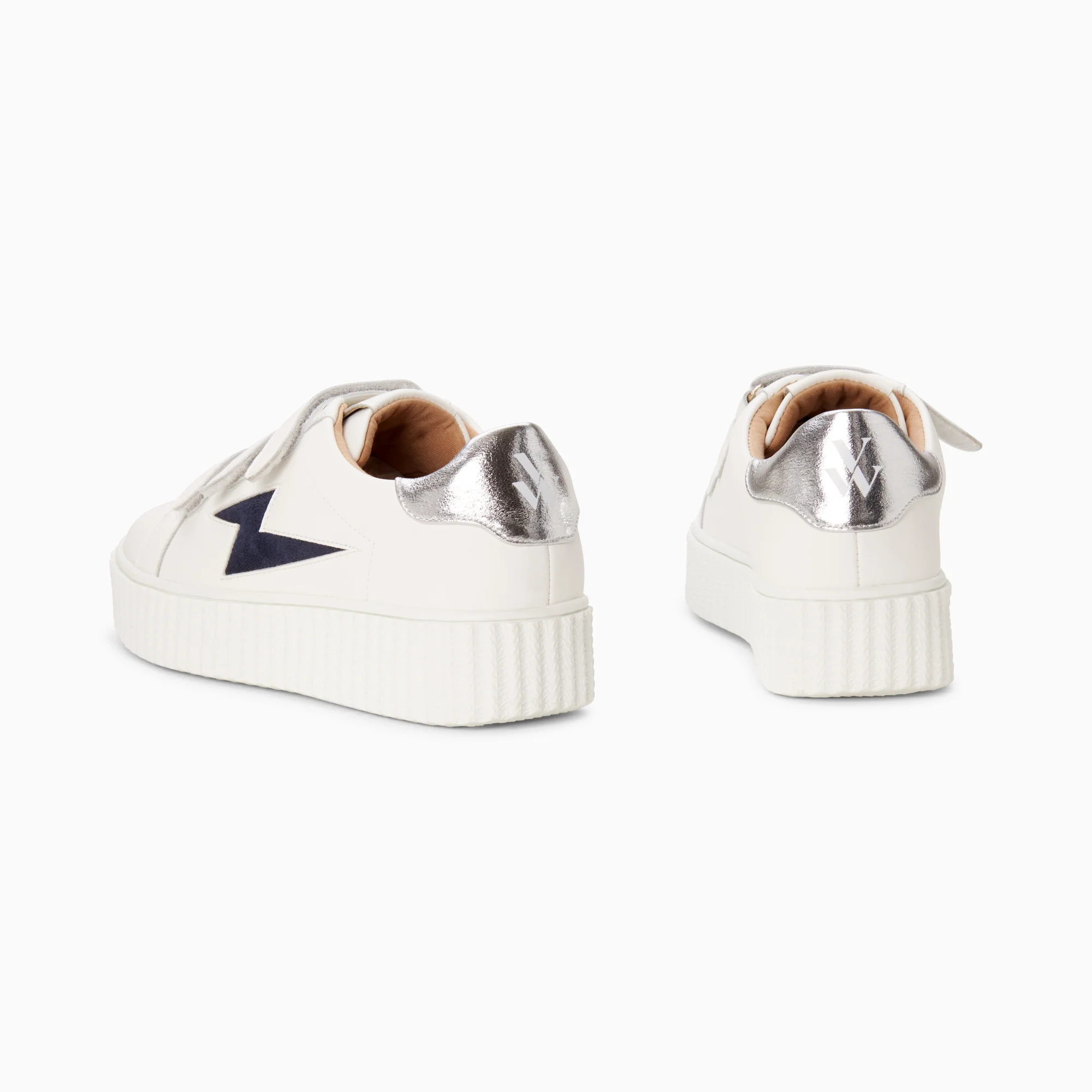 Sneakers-Baskets éclair Kim blanc et bleu marine à scratchs