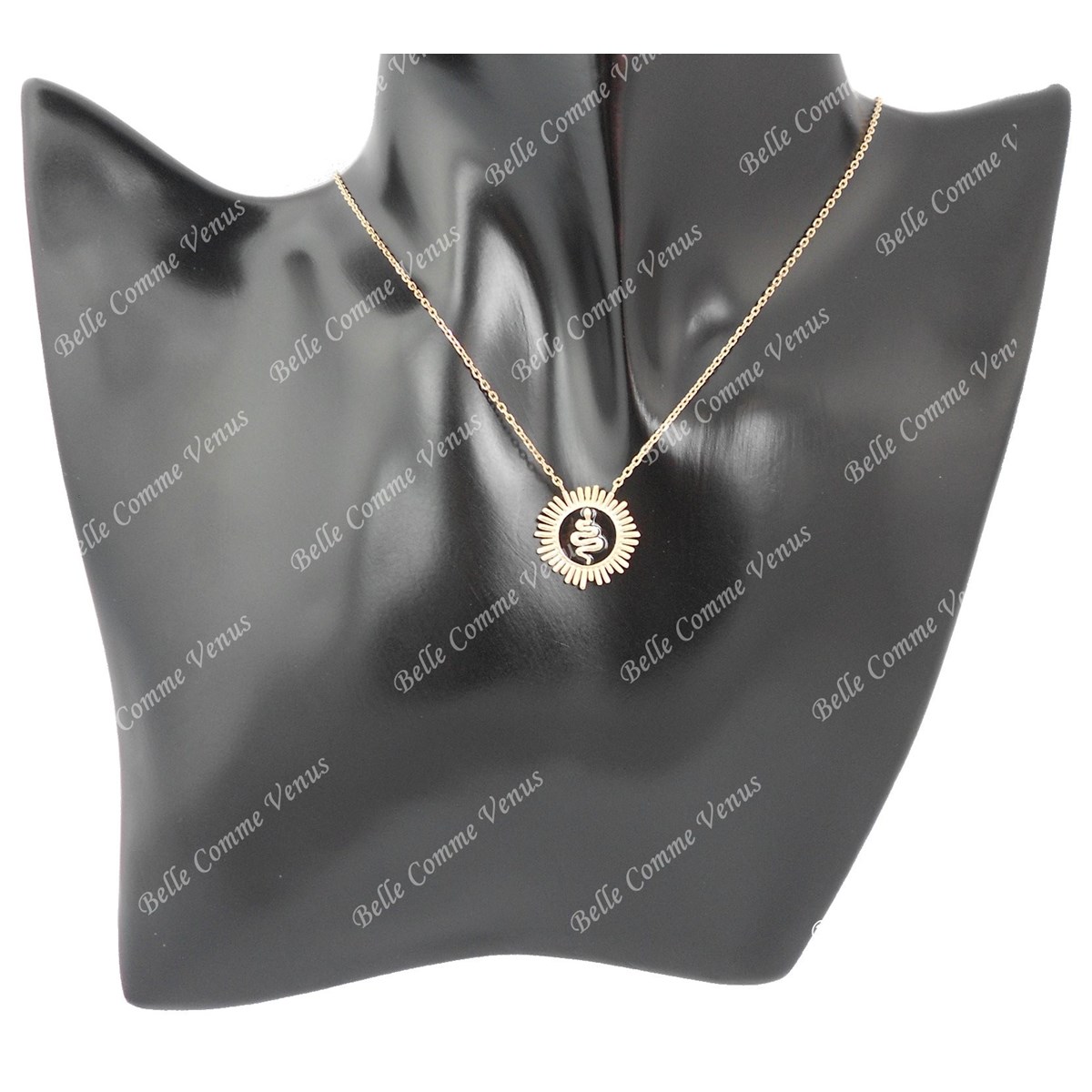 Collier serpent émail noir Plaqué OR 750 3 microns