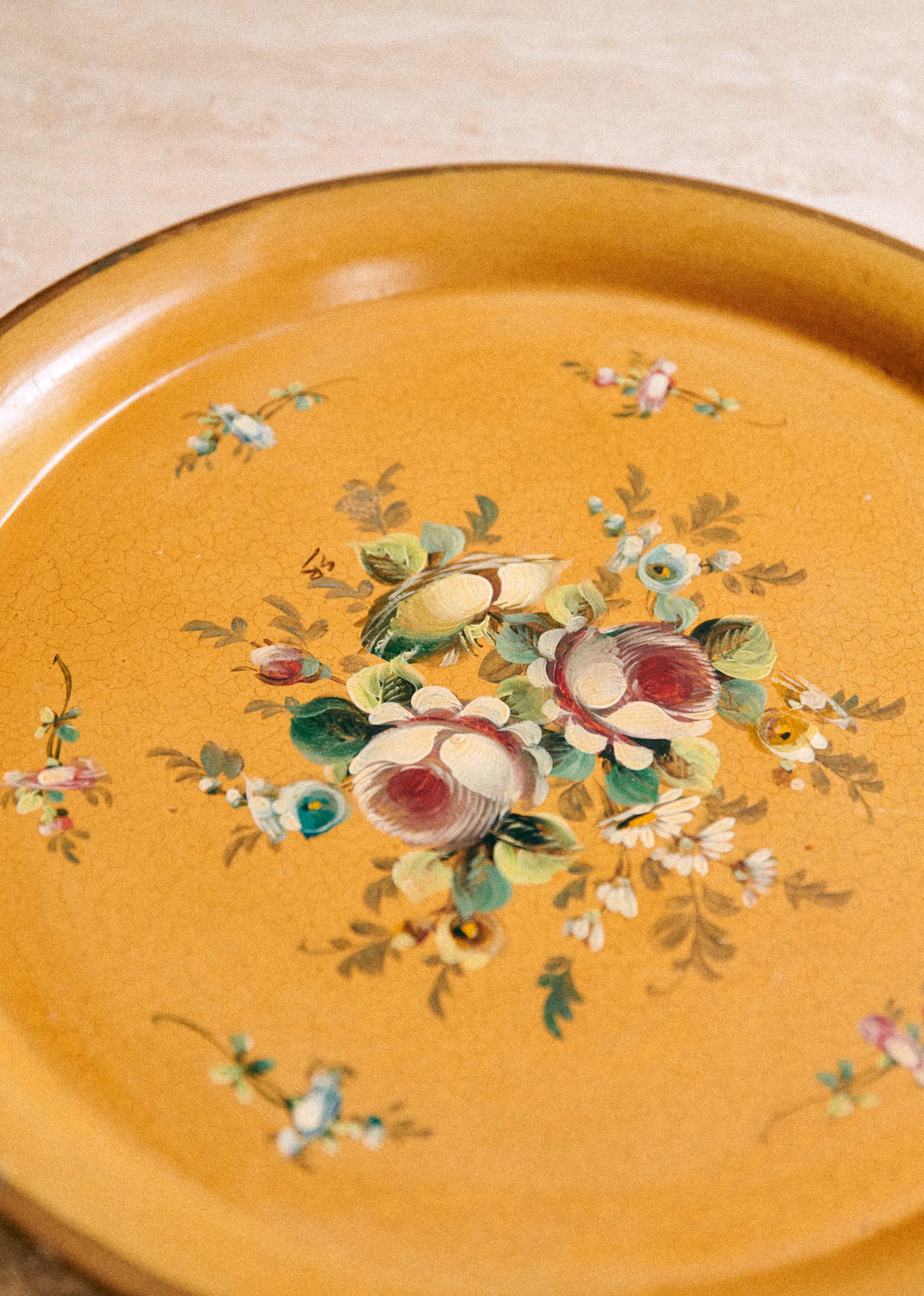 Plateau en tôle vintage - Décor fleuri jaune - LES COMPOSANTES/LA SÉLECTION VINTAGE 5906945