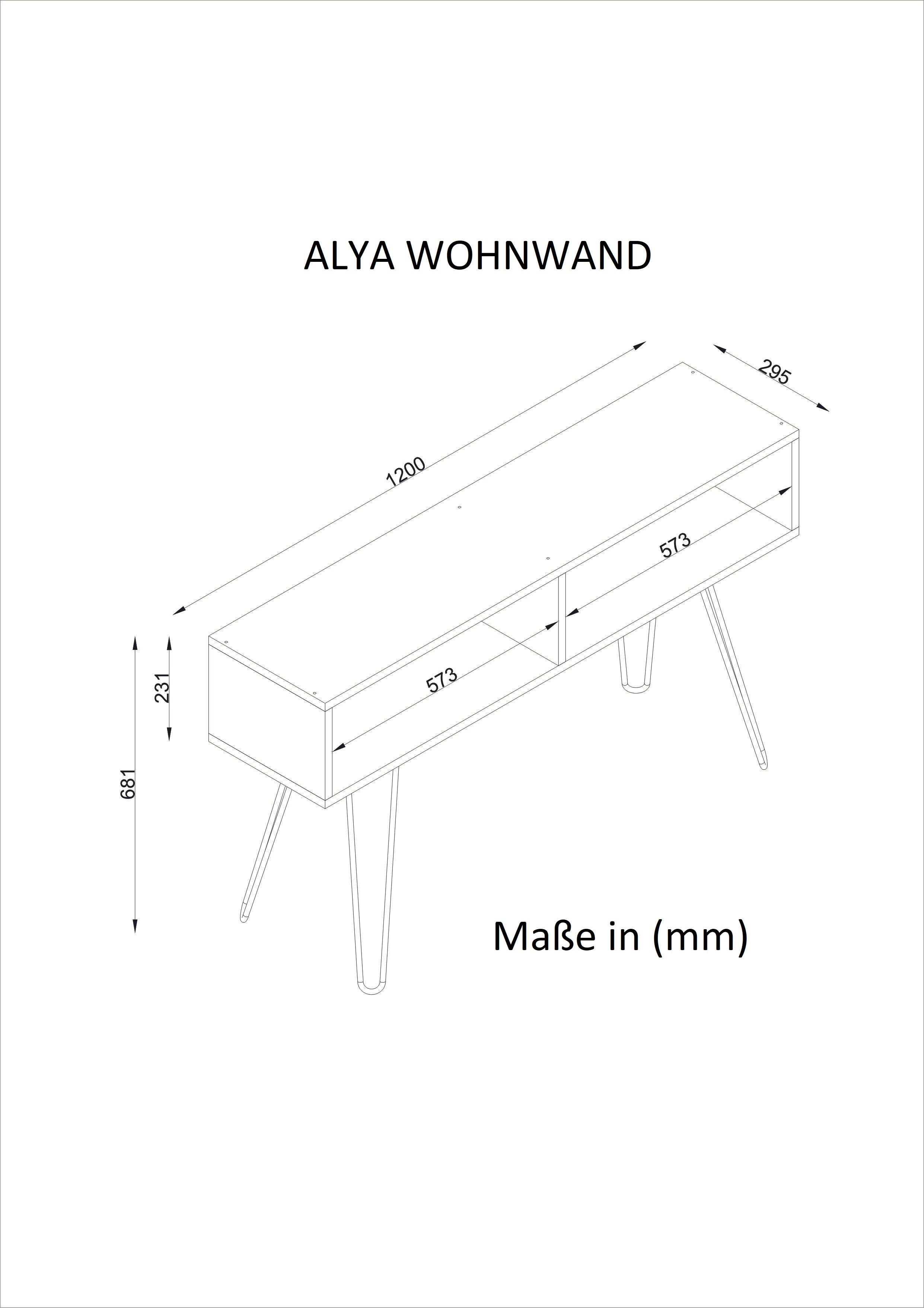 TV Lowboard Alya mit Metallfüße Marmor Optik