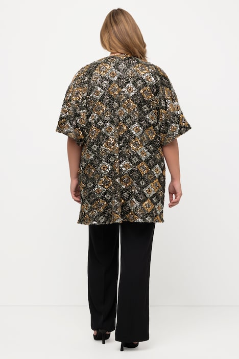Kimono-Jacke, Metallic-Pailletten, Oversized, Halbarm