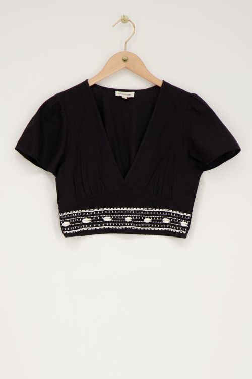 Zwarte linnen look top met schelpjes