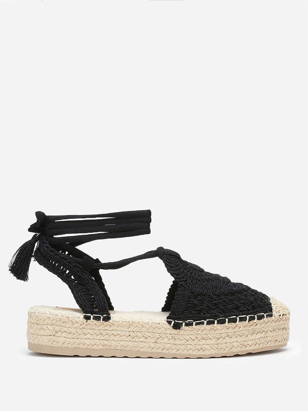 Espadrilles en crochet noir avec lanières Noir- Noir