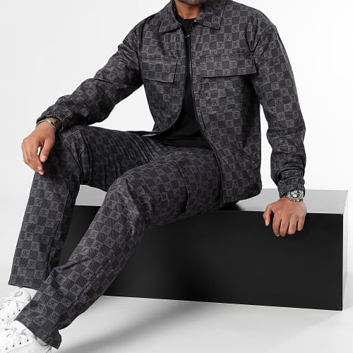 Ensemble Veste Zippée Et Pantalon Cargo Damier 0037 Noir
