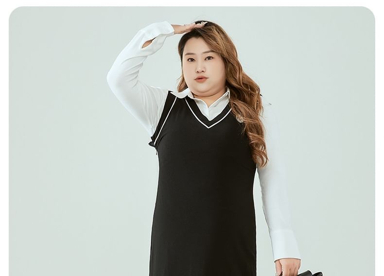 uliaque - Plus Size Mock Two-Piece Two Tone Tights