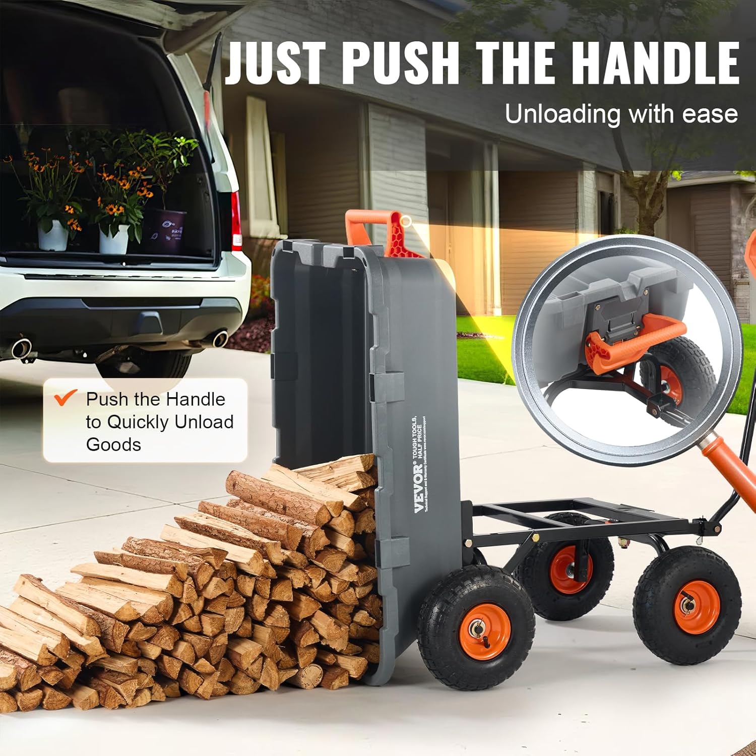 VEVOR Chariot à Benne basculante, capacité de Charge 363 kg​, Chariot de Jardin en polyéthylène Robuste avec Cadre en Acier, poignée Convertible 2 en 1, Roues 255 mm, brouette Utilitaire pour pelouse : Commerce, Industrie et Science