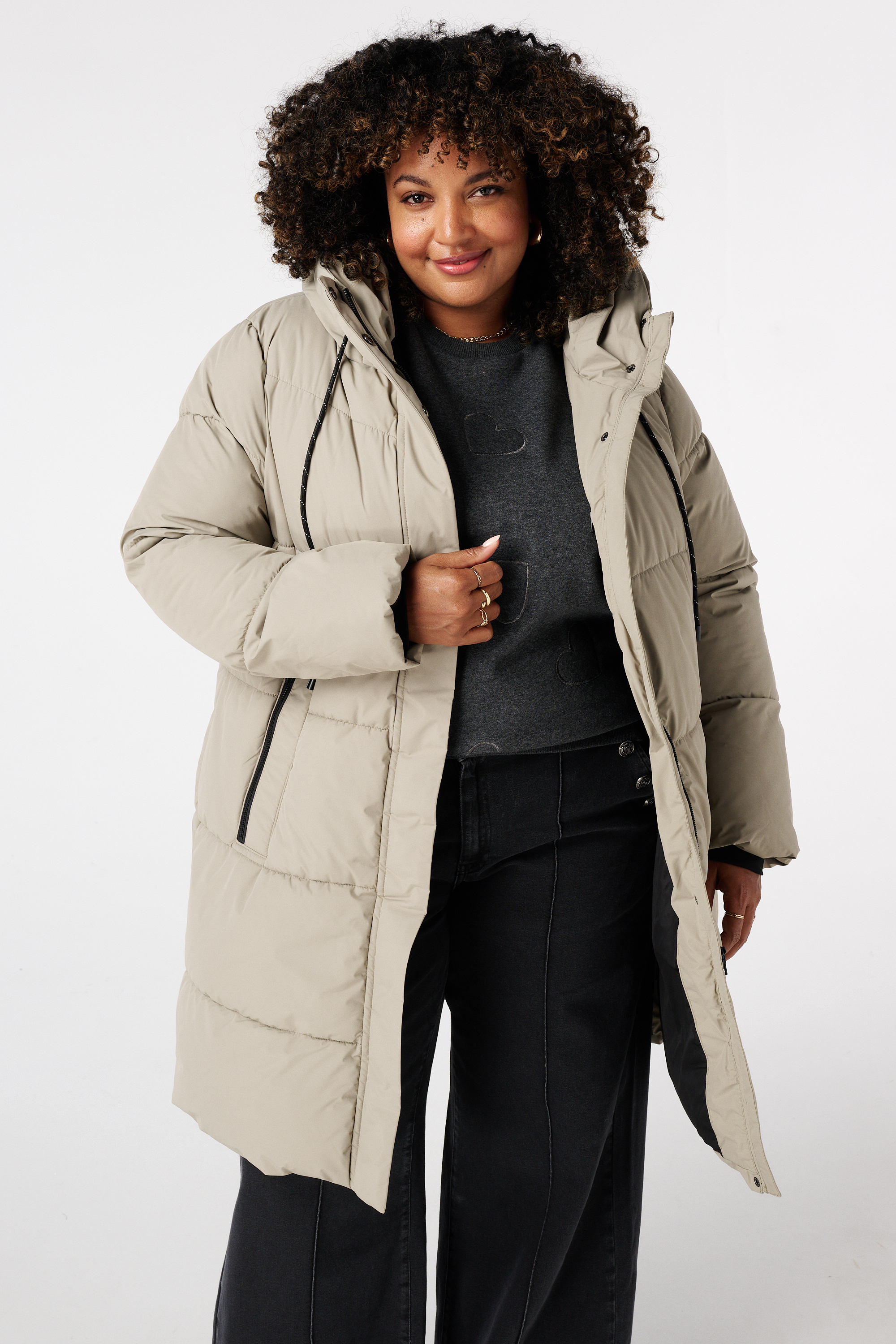 Jas met capuchon Licht khaki
