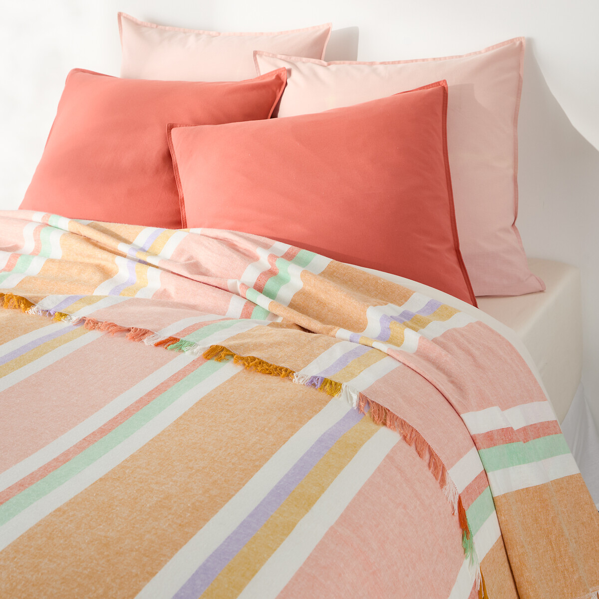 LA REDOUTE INTERIEURS<br>Colcha multicolorida com listras em linho e algodão, Maisie