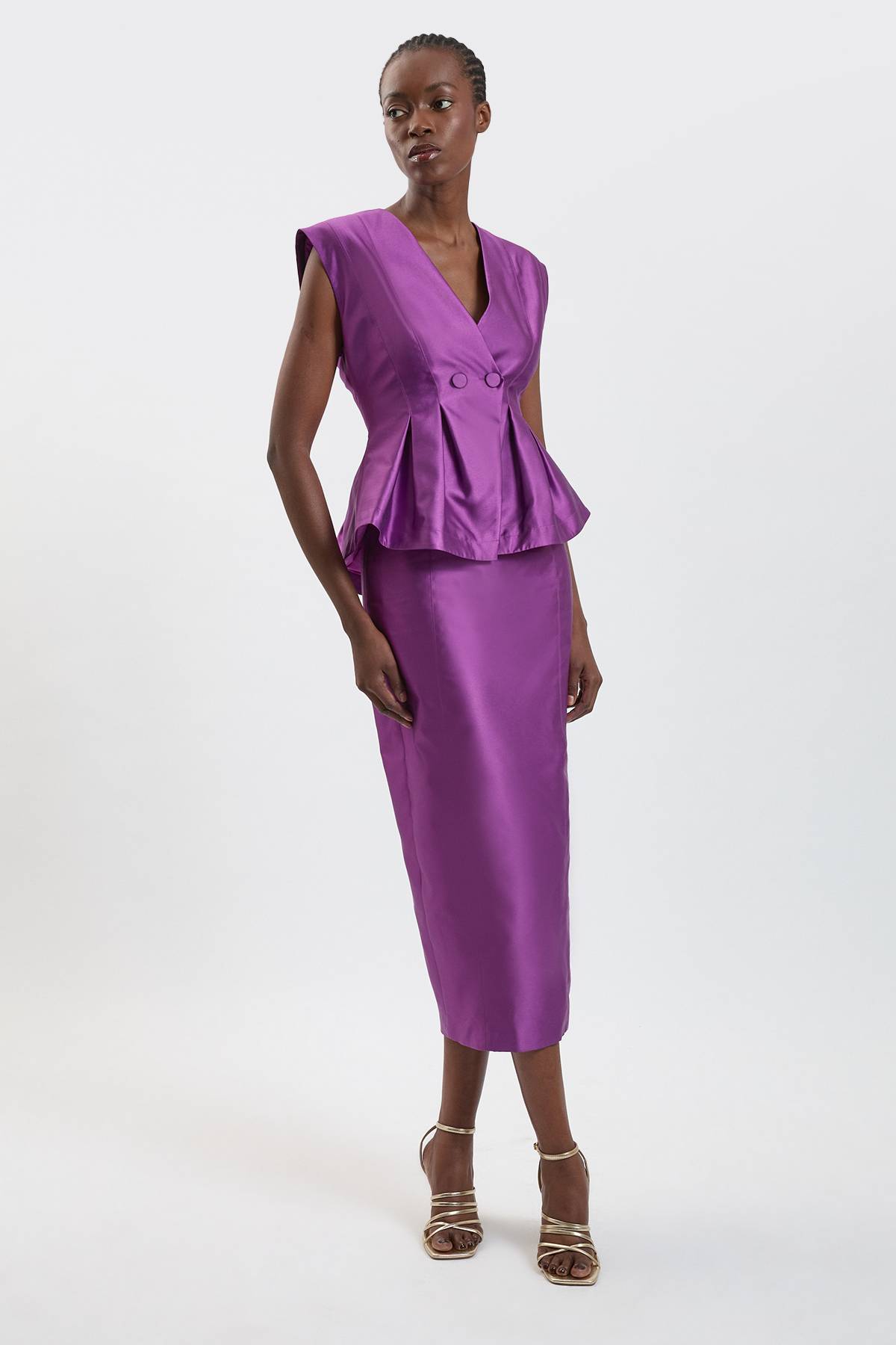 KarenMillen Robe Midi Péplum En Satin Structuré