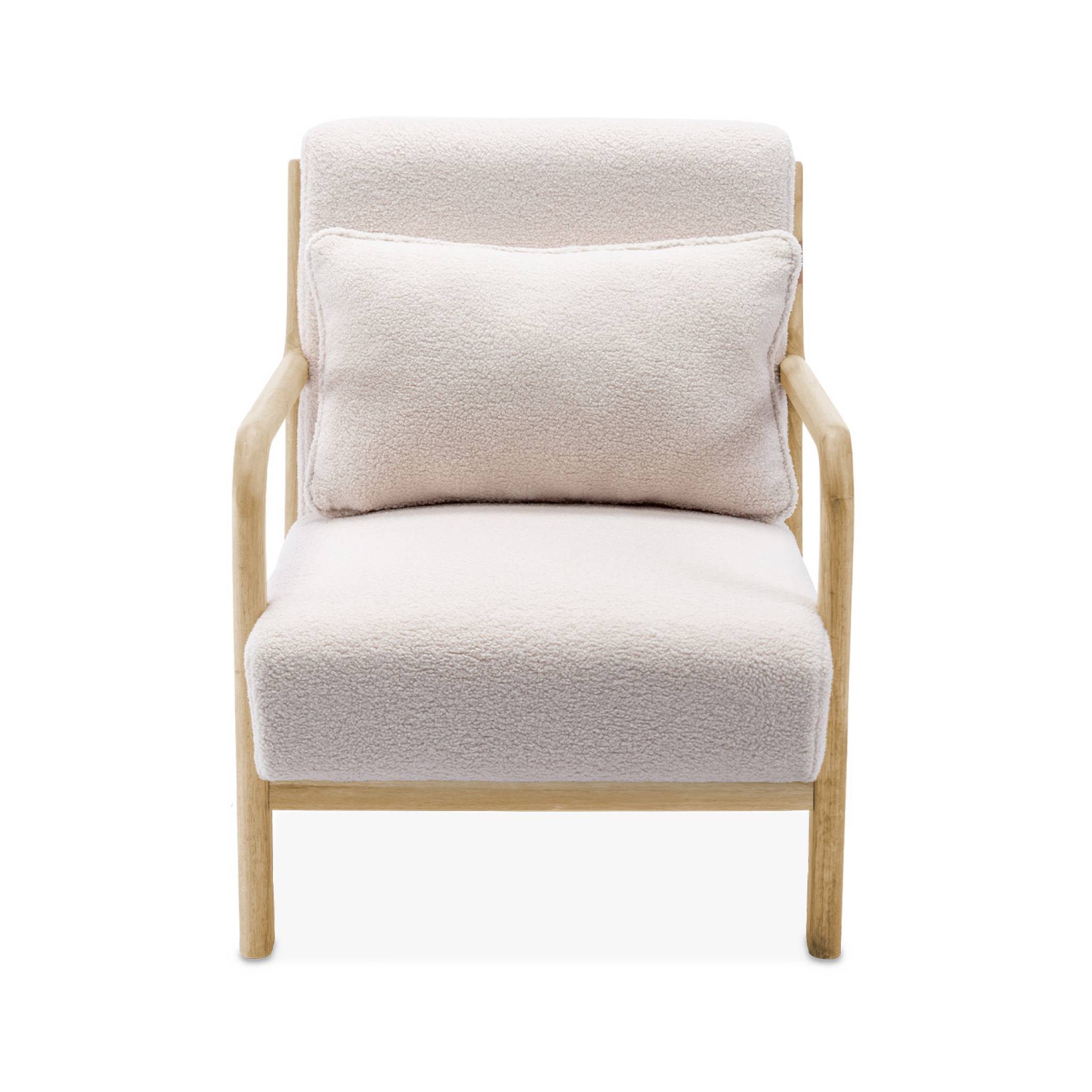 Banquette 2 places + fauteuil en bois et tissu bouclette