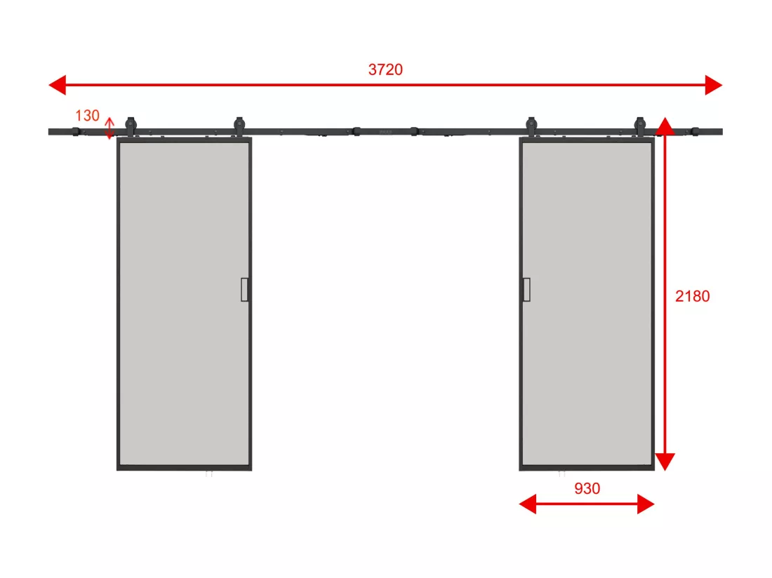 Porte coulissante double avec système en applique - aluminium et verre trempé dépoli - 2 x H205 x L93 cm - LINCI II