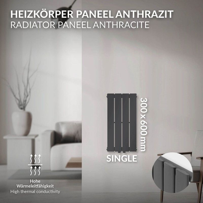 ML Design - Paneelradiator - Antraciet - Enkellaags 600x300 mm