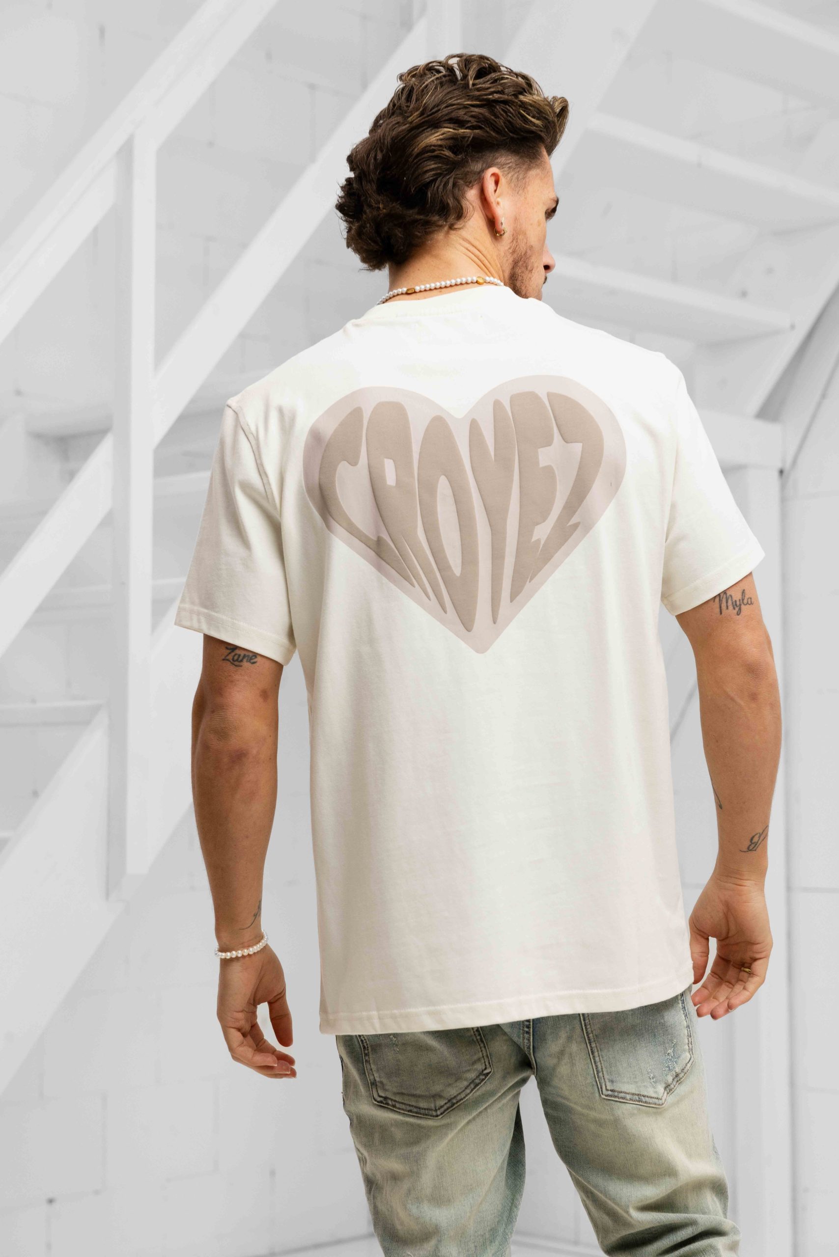 Croyez Puffed Heart T-Shirt Heren Gebroken Wit/Beige