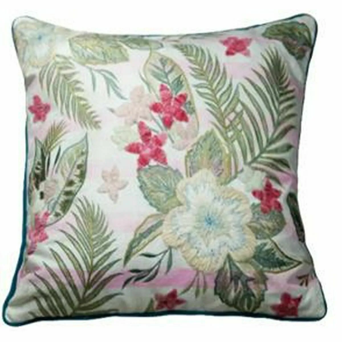 DKD Home Decor Housse de coussin Rose Vert Tropical