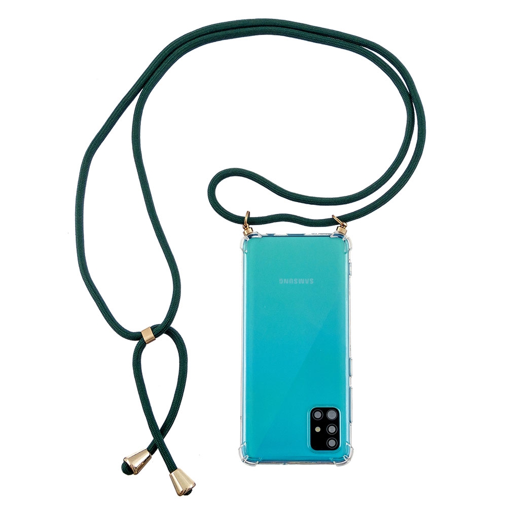 Samsung Galaxy A51 (2019) Necklace Gummi Hülle Air Cushion Fallschutz   Handykette (150cm) - Grün / Gold